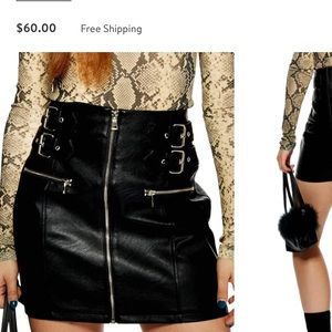 Topshop FAUX LEATHER BUCKLE ZIP MINISKIRT NWT